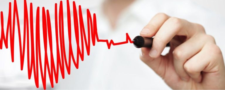 Herzfrequenz-EKG-Grafik mit rotem Stift: Vitalität, Gesundheit, Fitness-Ernährung.