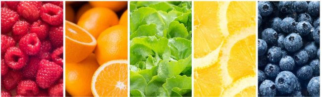 Gesunder Mix aus Beeren, Orangen, Salat und Zitronen für Ihre Fitnessernährung.