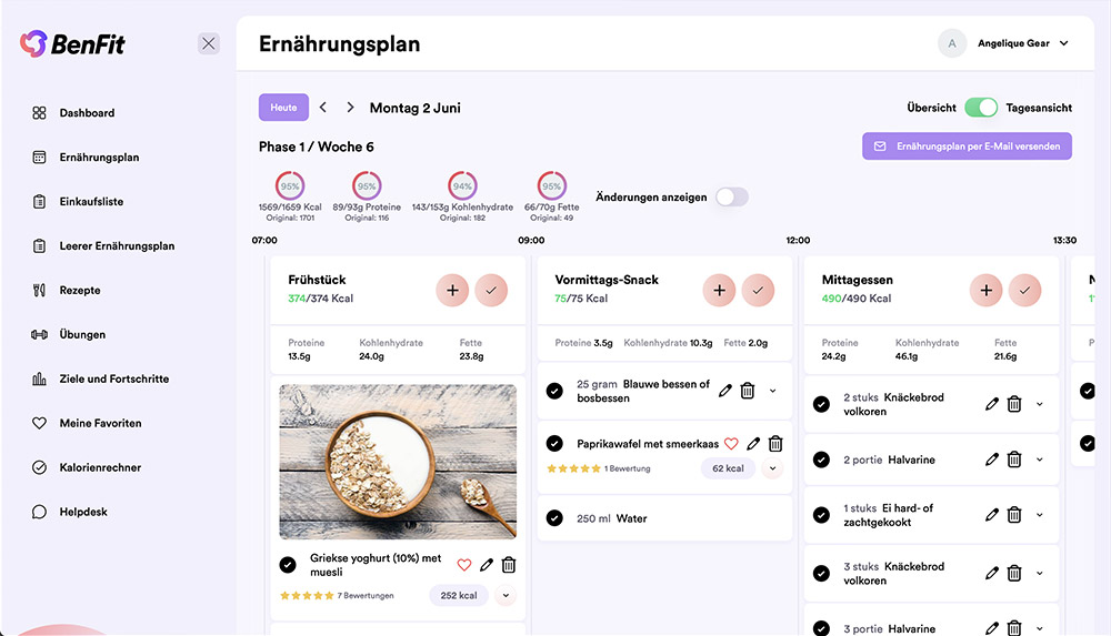 BenFit App Screenshot Ernährungsplan