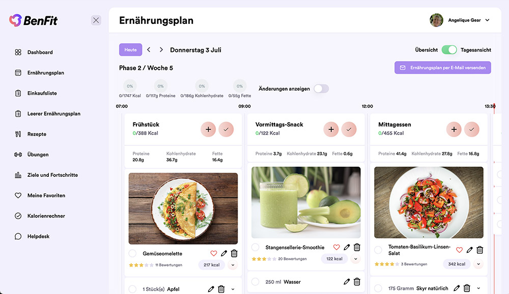 Screenshot einer gemeinsamen Essensplan App