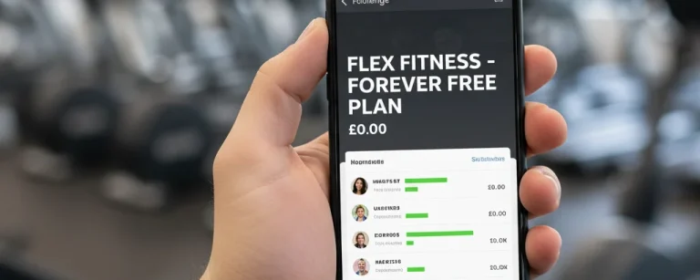 Hand holding phone with Apple Watch showing free fitness challenge app with leaderboard