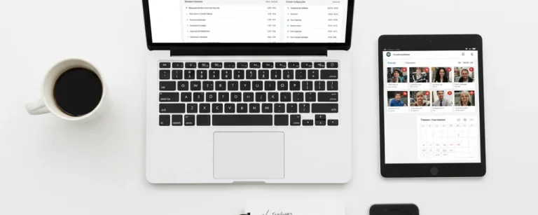 Gym management dashboard displayed across multiple devices